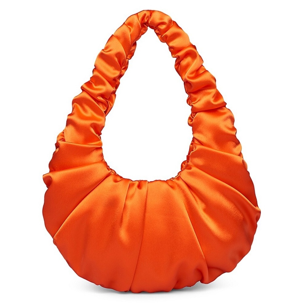 NWT Nanushka Anja Ruched Baguette Satin Shoulder Bag Orange